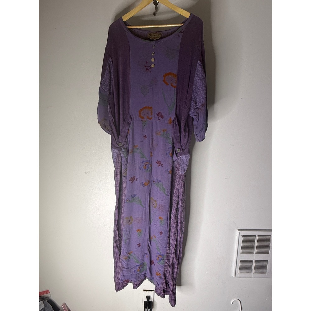 Kathy Kohberger KKDD Purple Floral Patchwork Maxi Dress Women Medium Rayon USA